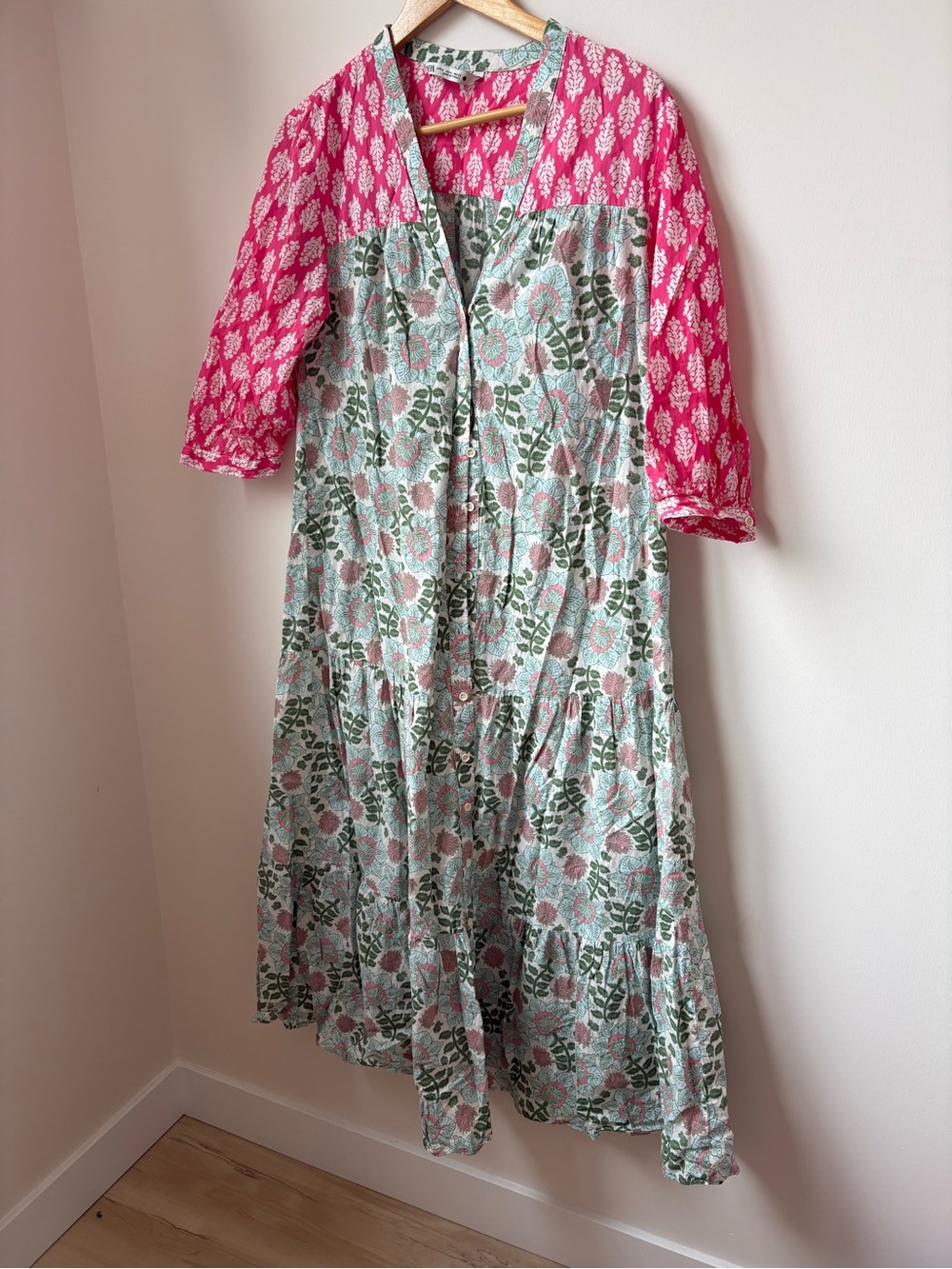 Zara Pink and Mint Floral Block-Print Dress